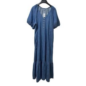 Old Navy Chambray Lace Embroidered Maxi Dress Size XL Peasant Cottagecore NWT